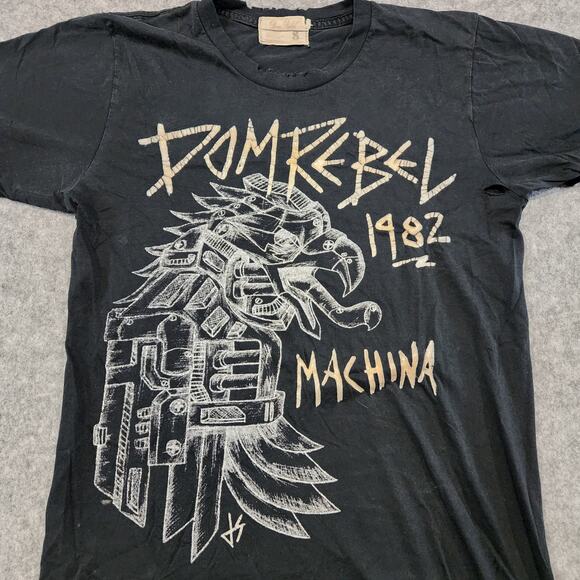 Dom Rebel Machina 1982 Mens S Small Black Distressed Double Side Graphic T Shirt - Picture 3 of 14